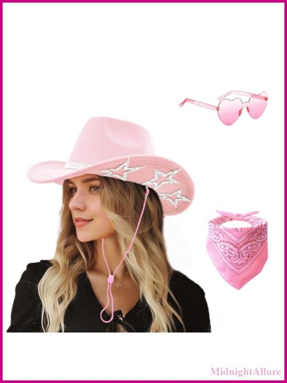 Felt Cowboy Hat Set with Bandana & Heart Sunglasses Rhinestone Star Western